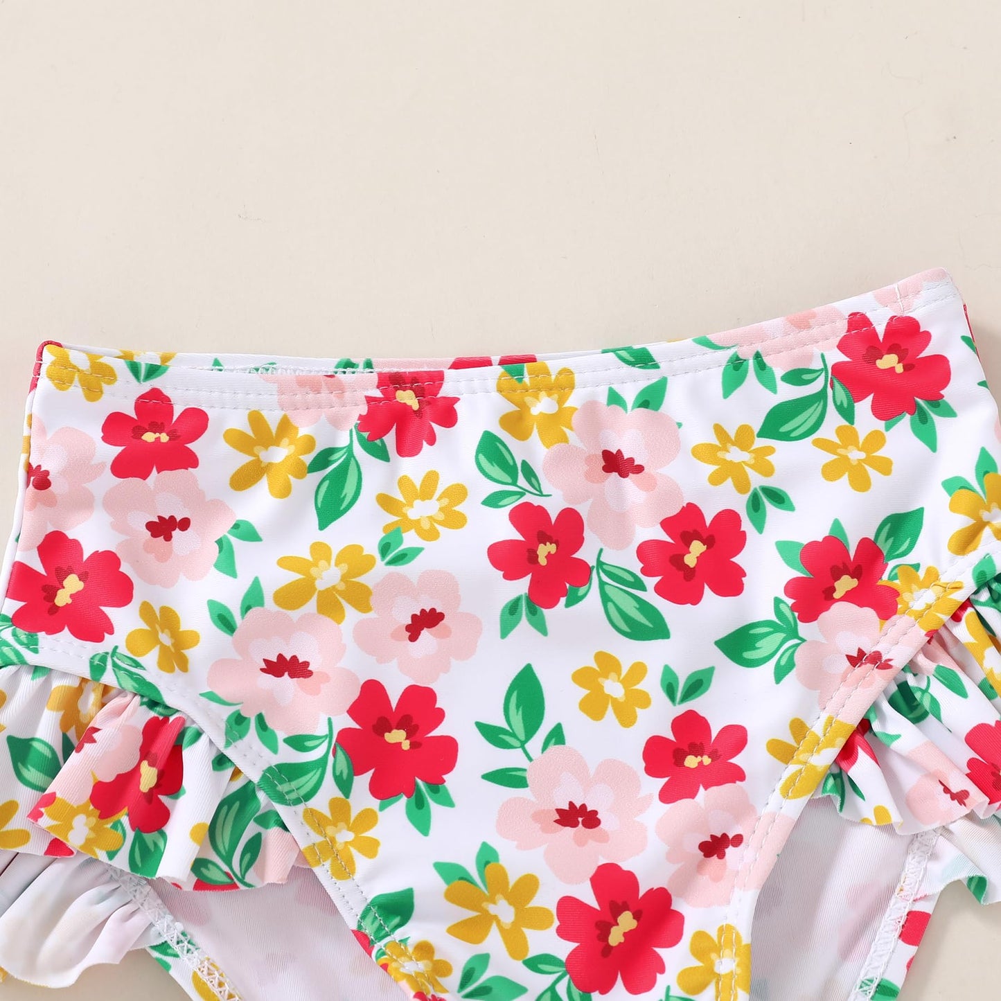 Younger Tree Toddler Girls Two Pieces Swimsuit Color Block Stripe Swimwear Summer Beach Bathing Suit 18M-5T(Red#Flower 18-24 Mon