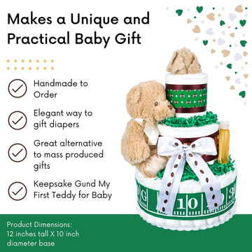 Lil' Baby Cakes Football Diaper Cake - Adorable Baby Boy Gift Using Size 1 Swaddler Diapers - Perfect For Baby Showers With Foot