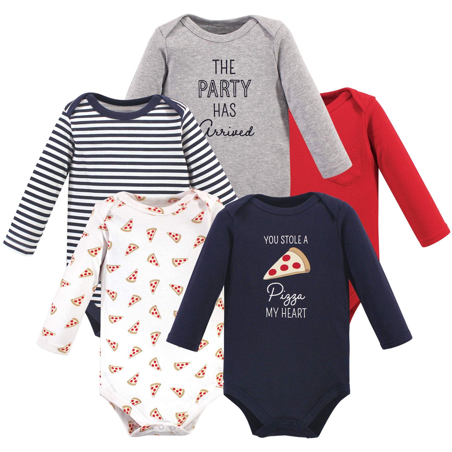 Hudson Baby Unisex Baby Cotton Long-Sleeve Bodysuits, Pizza, 0-3 Months