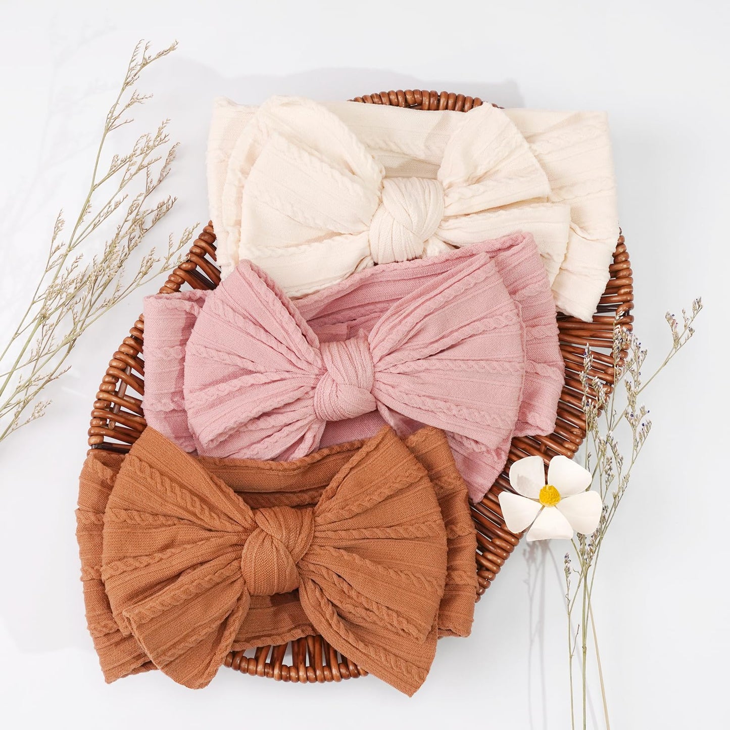 C Llot 2024 Super Stretchy Soft Handmade Headbands With Double Bows Head Wrap Nylon Hair Accessories For Newborn Baby Girls Inf