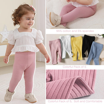 U.Nikaka Unisex Baby 0-6 Months 5-Pack Pants In Grey White Black Orange And Pink