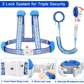Accmor 3 In1 Toddler Harness Leash, Reflective Kid Harness With Anti Lost Wrist Link, Harness Leash For Toddlers, Child Walking