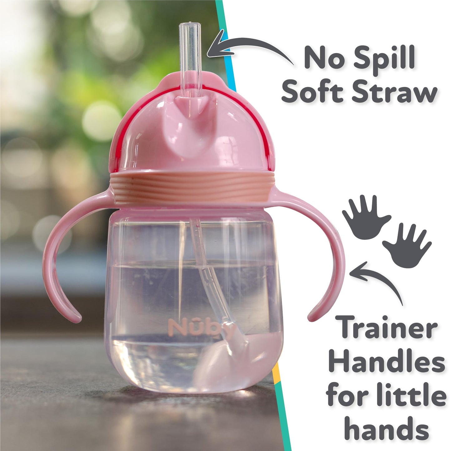 Nuby No-Spill Clik-It Silicone Straw Toddler Cup - (2 Pack) 8 Oz - 360 Weighted Straw Toddler Sippy Cup For 1+ Year Old - Pink/A