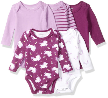 Hanes Baby Boys Ultimate Flexy 5 Pack Long Sleeve Bodysuits Bodystocking, Purple Fun, 18-24 Months Us