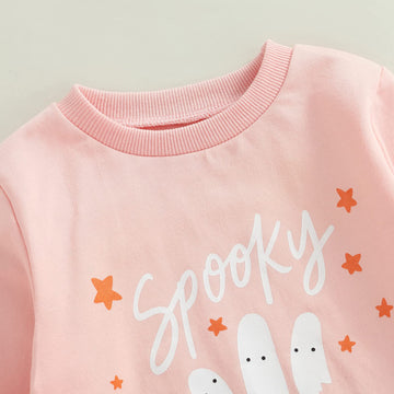 Toddler Baby Halloween Outfit Girl Boy Crewneck Sweatshirt Long Sleeve Letter Pullover Sweater Cute Fall Clothes (Spooky Pink,18