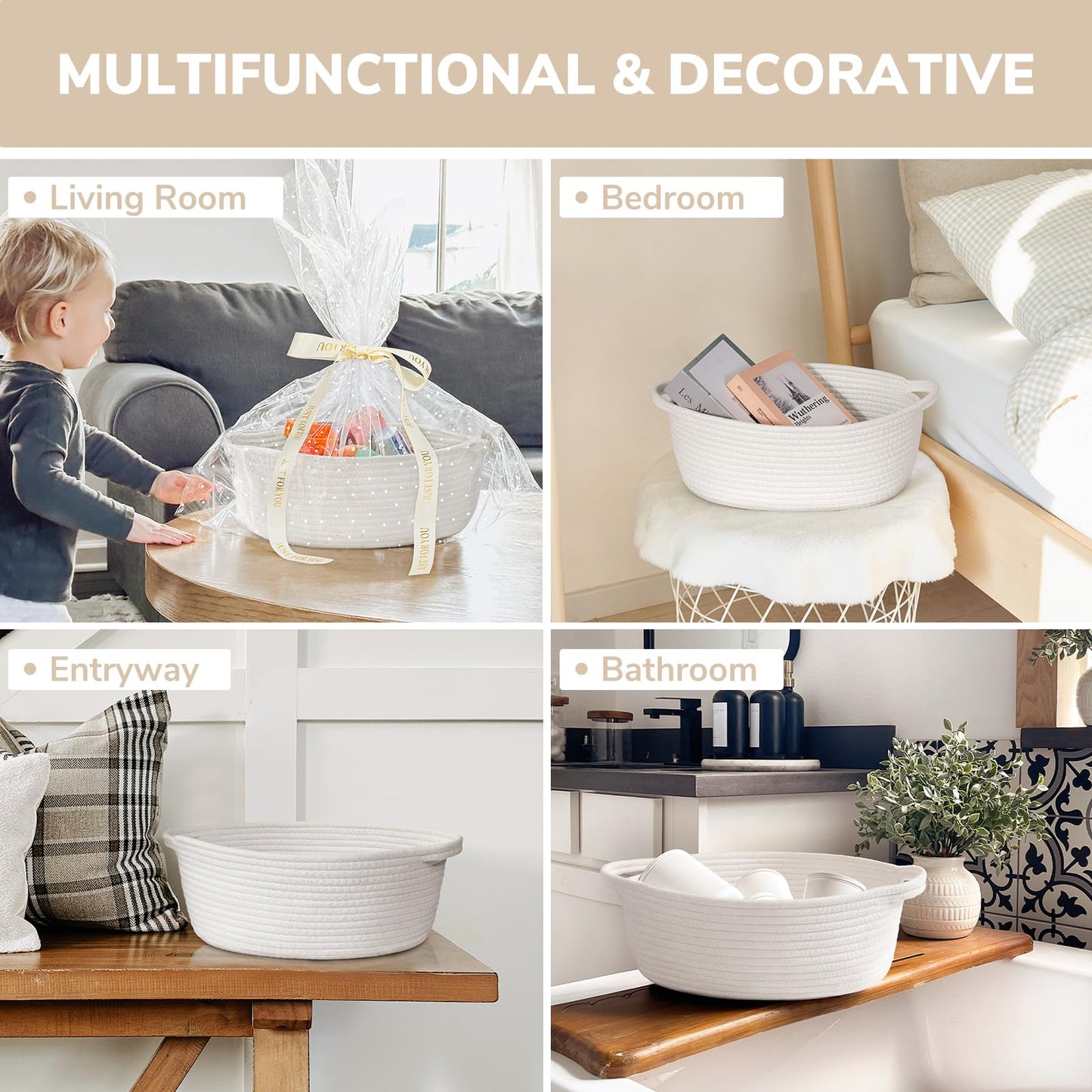 Chicvita White Baskets For Gifts Empty, Small Storage Basket For Towels, Baby Gift Basket For Nursery, Cute Basket For Decor, Wo