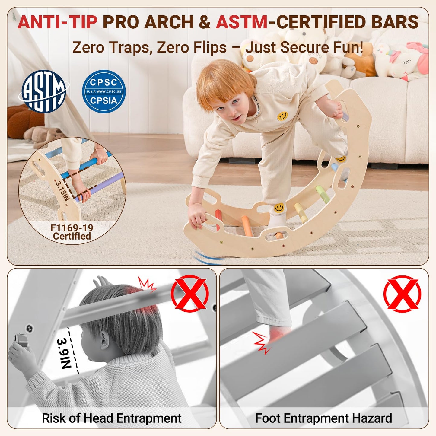 Cosyland Pikler Triangle Set 8 In 1 - Adjustable 3-Level Montessori Climbing Toys For Toddlers 18M-6Y, Foldable Wooden Indoor Ju