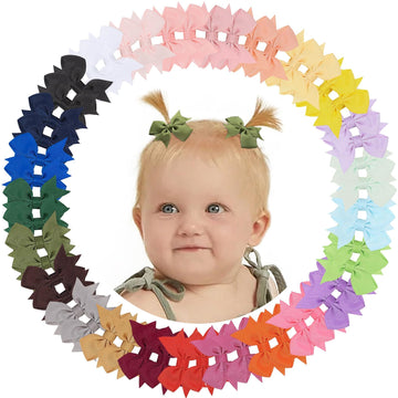 Doboi 50Pcs 2 ' ' Baby Hair Bows Clips Fully Lined Grosgrain Boutique Solid Ribbon Mini Bows For Girls Teens Infants Kids Toddle
