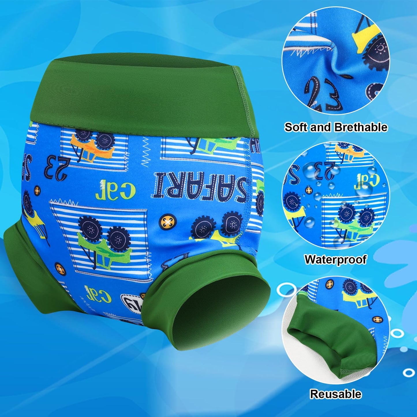 Moomoo Baby Swim Diapers 3 Pcs Waterproof Reusable Swim Diapers For Baby Swim Lesson 2T