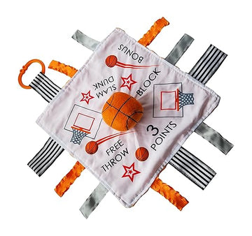 Baby Jack & Co 10x10 Basketball Sports Lovey Sensory Plush Blanket - Tag Toy for Babies - Baby Stroller Toy - Learn Shapes, L