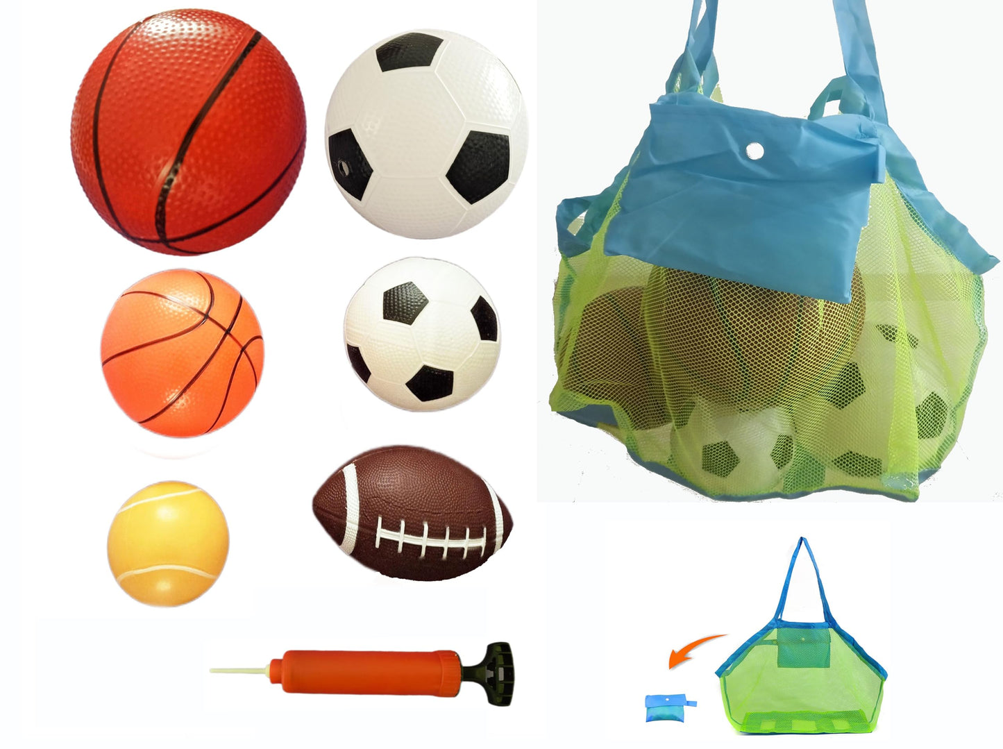 CZLCD 6Pces Soft Sports Balls Set for Kids Various Size of Soccer Ball, Basketball, Football,Tennis Ball,Volleyball with Large F