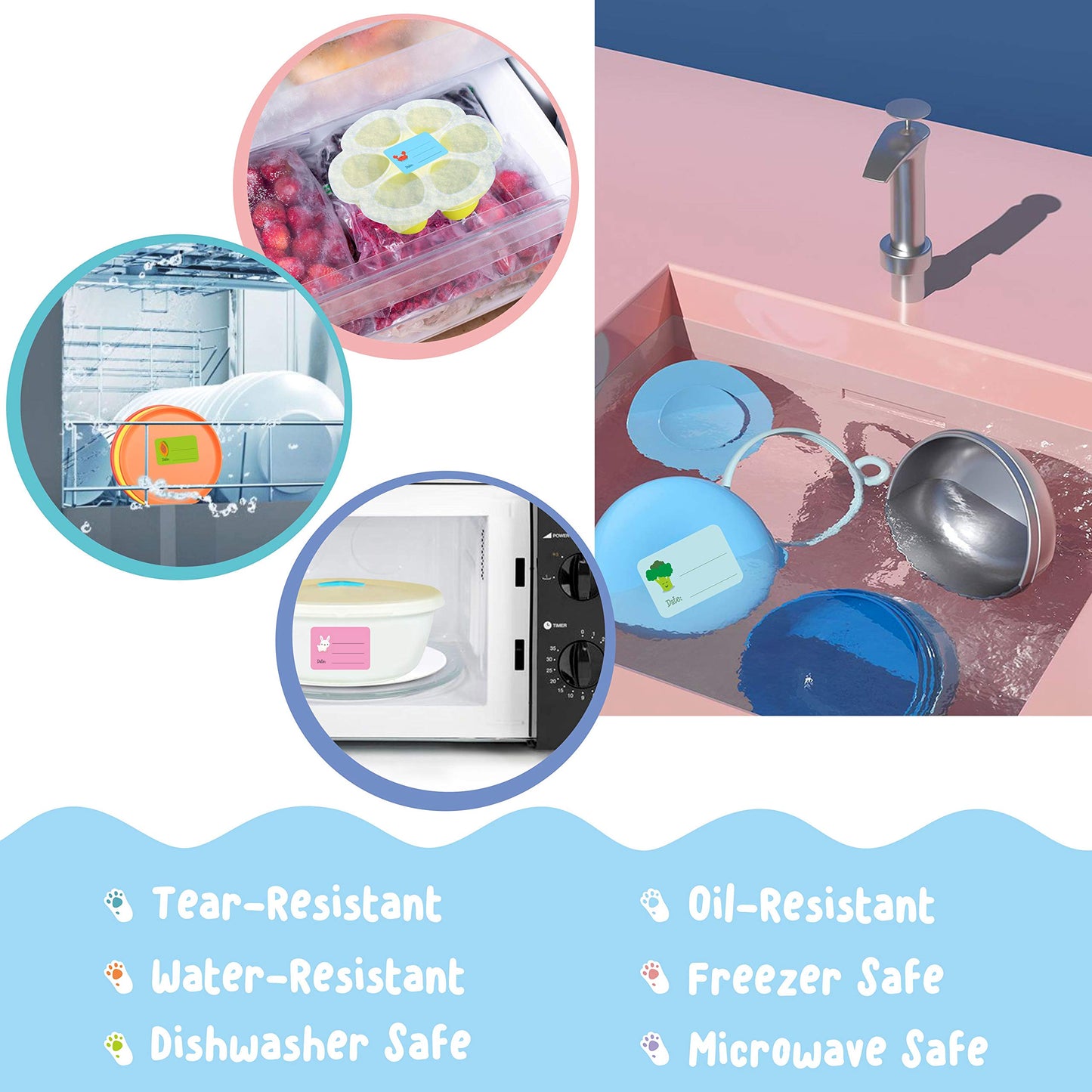 240 Pcs Baby Food Labels Set In 2 Sizes And 45 Designs Water Resistant For Food Containers, Jars