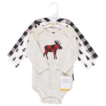 Hudson Baby Unisex Baby Cotton Long-Sleeve Bodysuits Moose 3-Pack, 0-3 Months