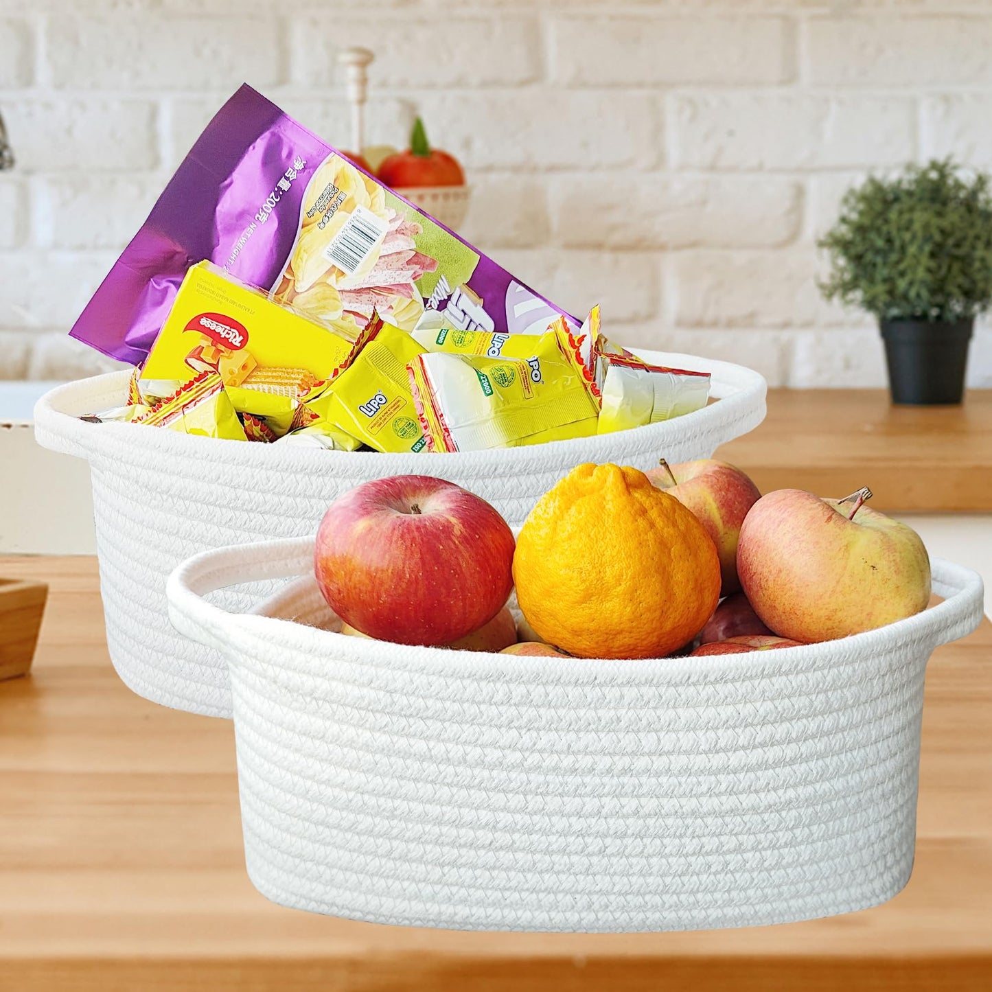 Abenkle Small White Basket, Soft Woven Storage Bins Baskets For Baby Cat And Dog Toys Organizer, Decorative Shelves Closet Organ