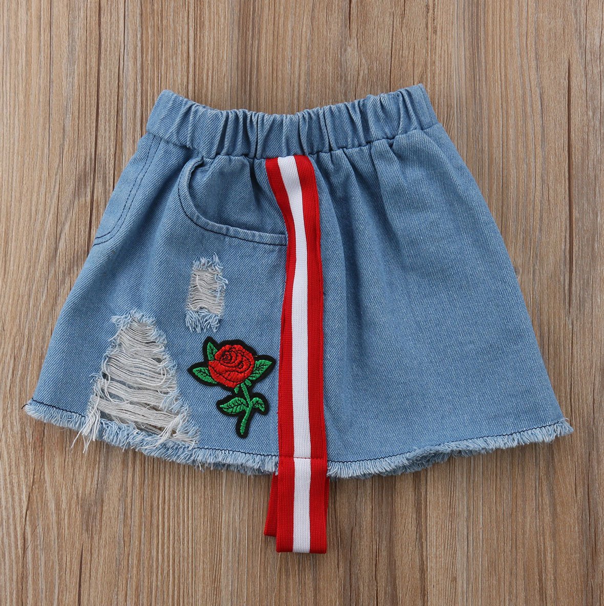 Toddler Baby Girls Smell The Rose T Shirttops + Denim Skirts Clothing Outfit Set (5-6Years, White)