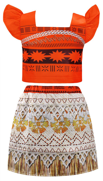 Cotrio Moana Princess Costume For Girls Birthday Party Dresses Toddler Kids Two-Pieces Skirt Set Halloween Dress Up Outfits Size