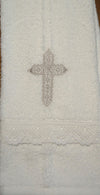 Baby Baptism Towel With Cross Embroidery And Lace