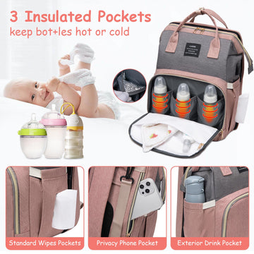 Afdlldqm Diaper Bag Backpack, Multifunctional Baby Diaper Bag, Diaper Changing Station For Boys Girls, Large Capacity Travel Bab