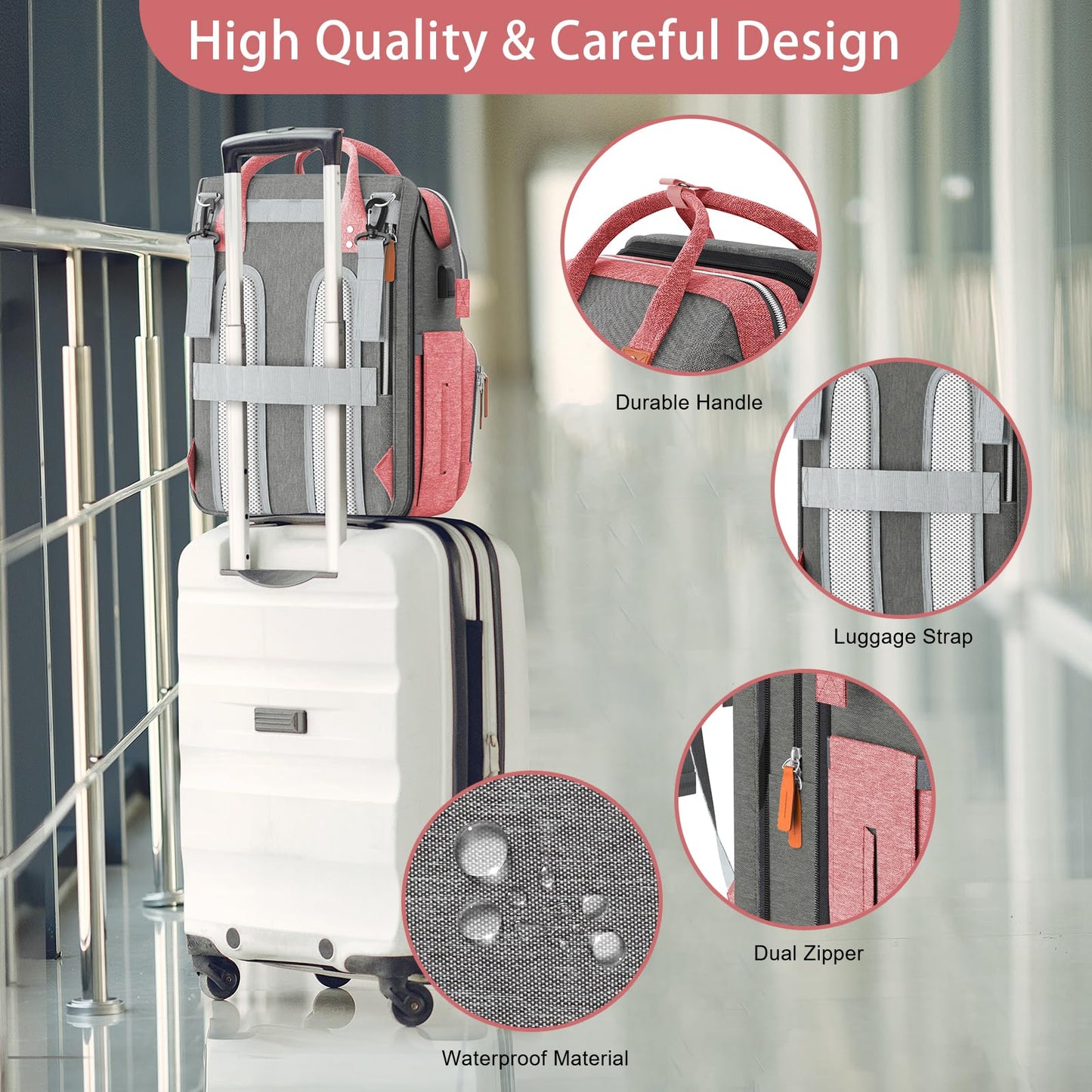 Ismgn Extra Large Diaper Bag Backpack, Multifunctional Diaper Bag, Expandable Diaper Bag, G Pinkgrey