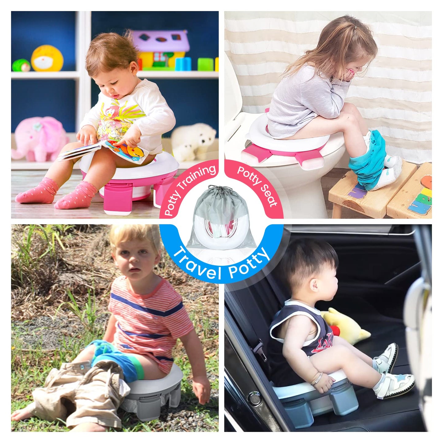 Orzbow Portable Potty For Toddler Kids Travel Potty Training Toilet Seat With Storage Bag- Foldable Potty Chair With 40Pcs Trave