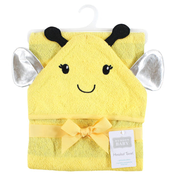 Hudson Baby Unisex Baby Cotton Animal Face Hooded Towel, Yellow Bee, One Size