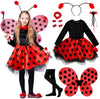 Ikali Girls Ladybug Costume, Halloween Deluxe Animal Fairy Fancy Dress Outfit With Wings (10Pcs Set) 7-8 Years