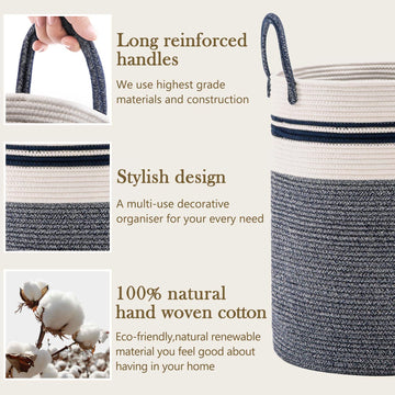 Woven Rope Laundry Hamper Basket by YOUDENOVA, 58L Tall Luandry Basket, Baby Nursery Hamper for Blanket Storage in Bedroom-Large