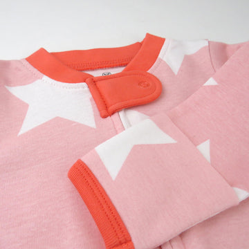 Honestbaby Baby Celebration Sleep & Play Footed One-Piece Pajama Sleeper 100% Organic Cotton, Jumbo Star Pink, 3-6 Months