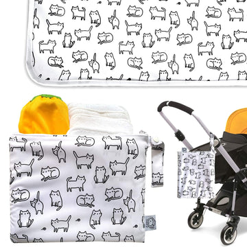 Flock Three Waterproof Baby Diaper Changing Pad With Storage Bag (43.3' X 28.7') Washable Wipeable Reusable Leak Proof Diaper