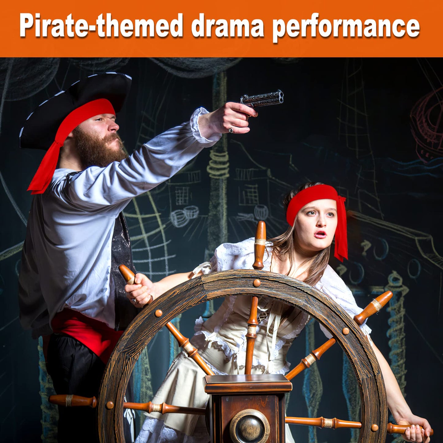 24 Pcs Halloween Pirate Party Supplies, Pirate Accessories Include 8 Red Pirate Head Bandana Tie Headband Sports Headwear Ties 1