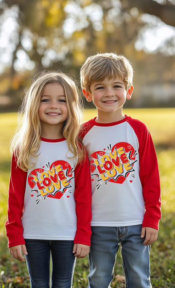 Valentine Shirts Toddler Boys Girls Contrast Raglan Long Sleeve Tees Kids Love Heart Red Tops 4T