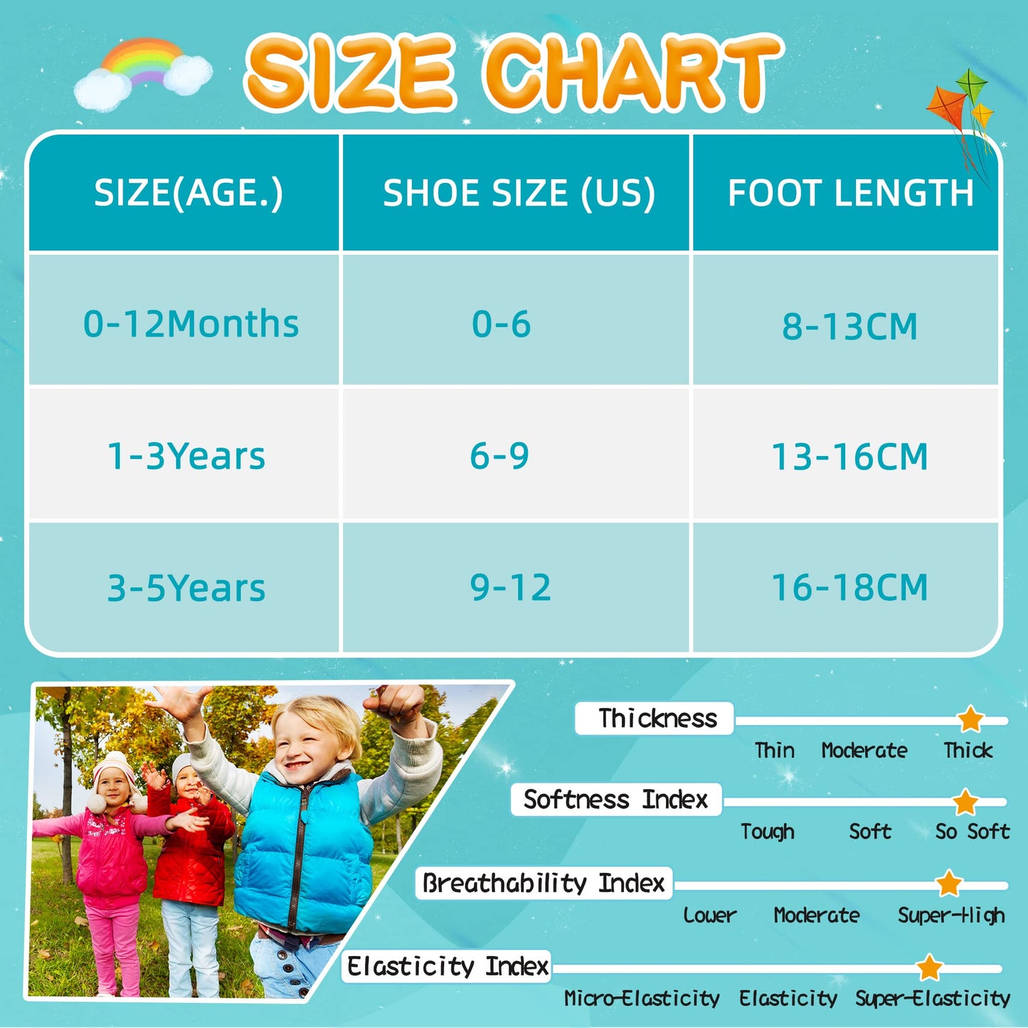 Eyean Baby Wool Grip Sock Soft Winter Warm Thick Non Slip Toddler Boy Girls Crew Socks For Children 6 Pairs (Solid Color-C, 1-3