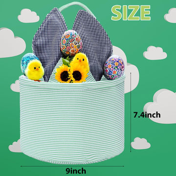 Easter Basket Seersucker Egg Hunt Bunny Baskets For Kids With Cute Rabbit Ears Stripe Storage Gifts Candies Personalized Easter
