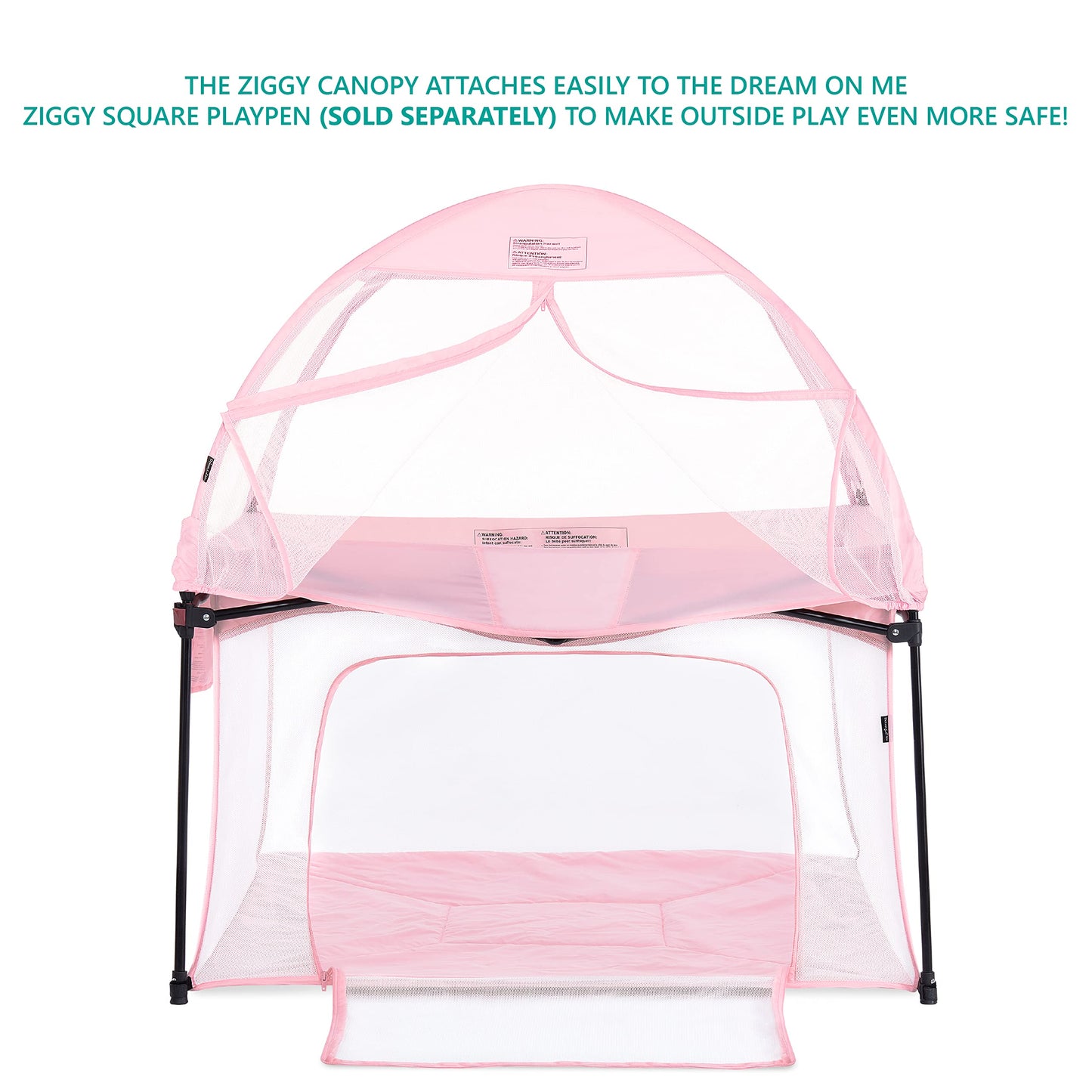 Dream On Me Canopy For Ziggy Playpen Pink/Instant Shade/Attaches Easily/Half Mesh Half Fabric Design/Complete Airflow & Visibili