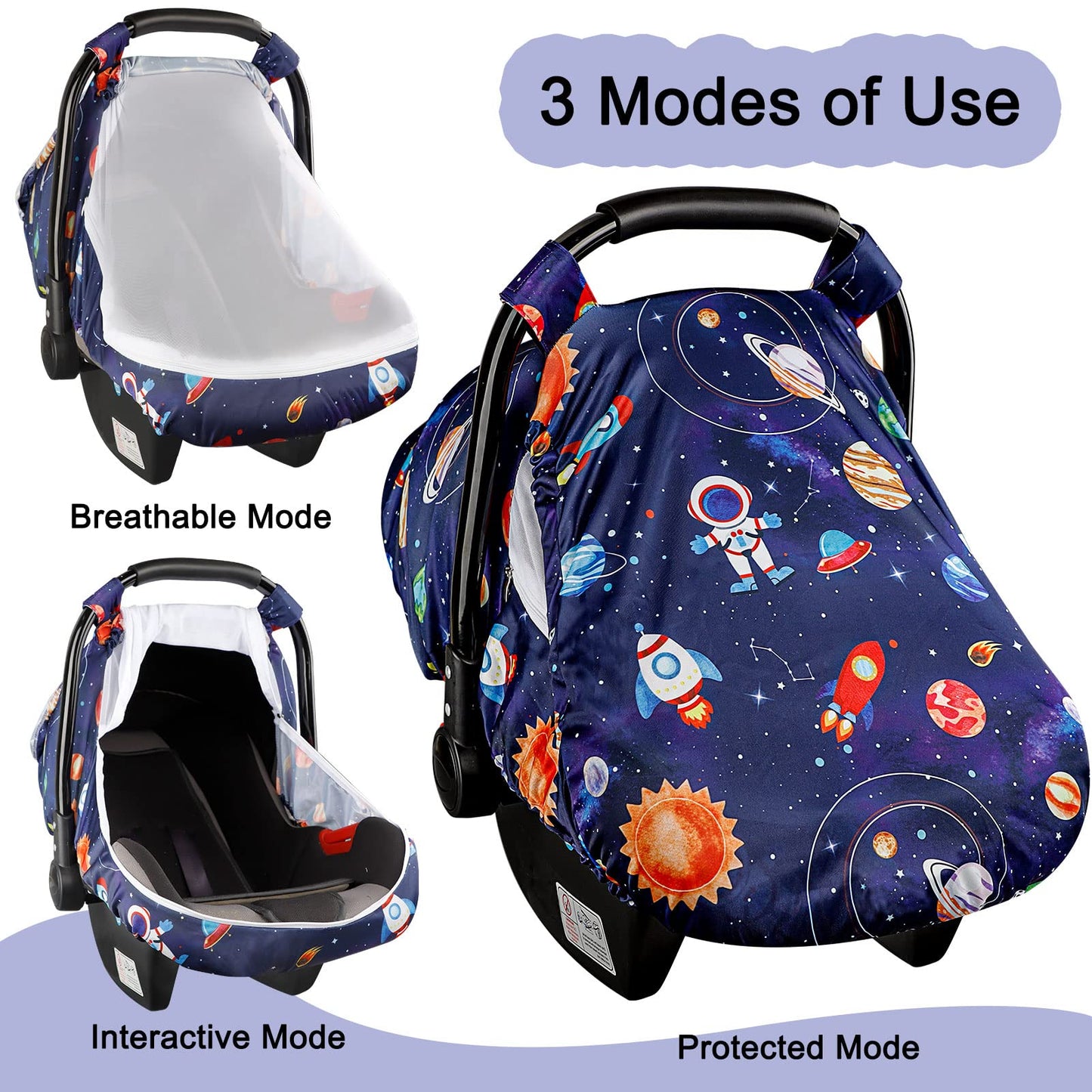 Swesen Car Seat Covers For Babies, Carseat Cover Boy With Zipper, Cozy Sun & Summer Cover, Infant Car Seat Canopy, Carseat Priva