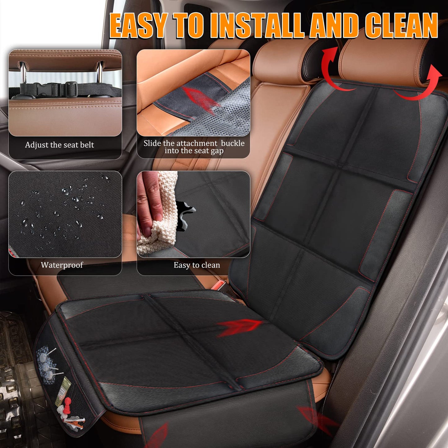 Car Seat Protector, 2 Pack, Thickest Padded 600D Fabric Padding, Waterproof, Durable, Anti Slip Backing, Child Seat Protection,