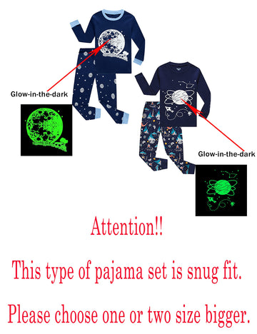 Family Feeling 4 Piece Glow In The Dark Baby Boys Space Pajamas Long Sleeve 100% Cotton Toddler Kid Pjs 18-24 Months
