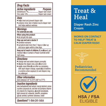 A+D Zinc Oxide Diaper Rash Cream - Soothes & Treats Diaper Rash - Zinc Oxide 10% Dimethicone 1% - Easy Spreading Cream For Baby