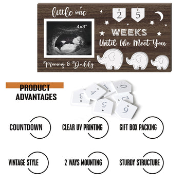 Yudarte Ultrasound Picture Frame 4X3 Inches With Baby Countdown Weeks Sonogram - Pregnancy Announcement Elephant Nursery Decor F