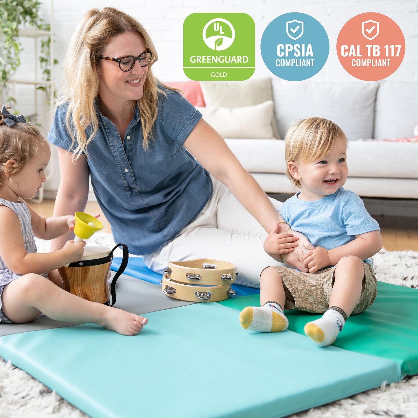 Ecr4Kids Softzone Quad Fold-N-Go Activity Mat, Folding Playmat, Contemporary