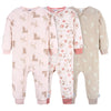 Gerber Baby Girl'S Flame Resistant Fleece Footless Pajamas 3-Pack, Pink Deer