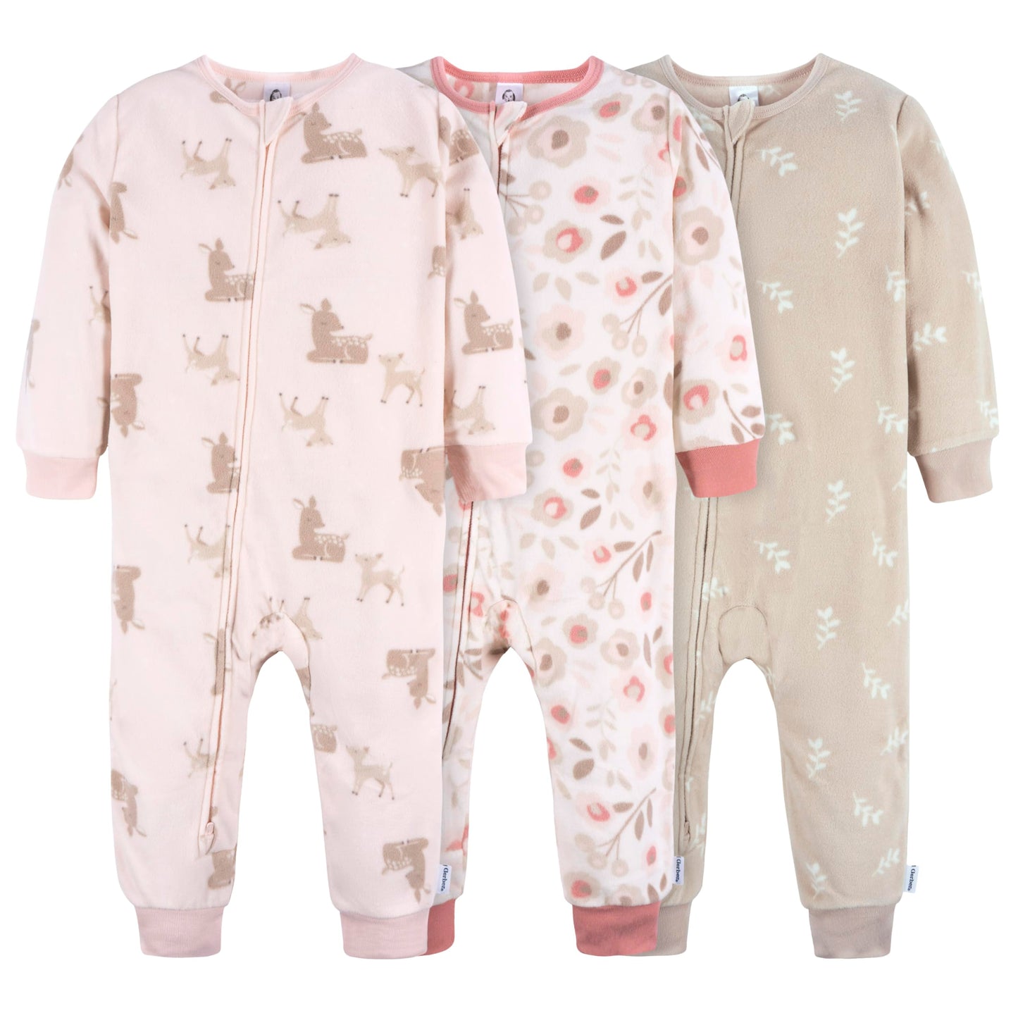 Gerber Baby Girl'S Flame Resistant Fleece Footless Pajamas 3-Pack, Pink Deer