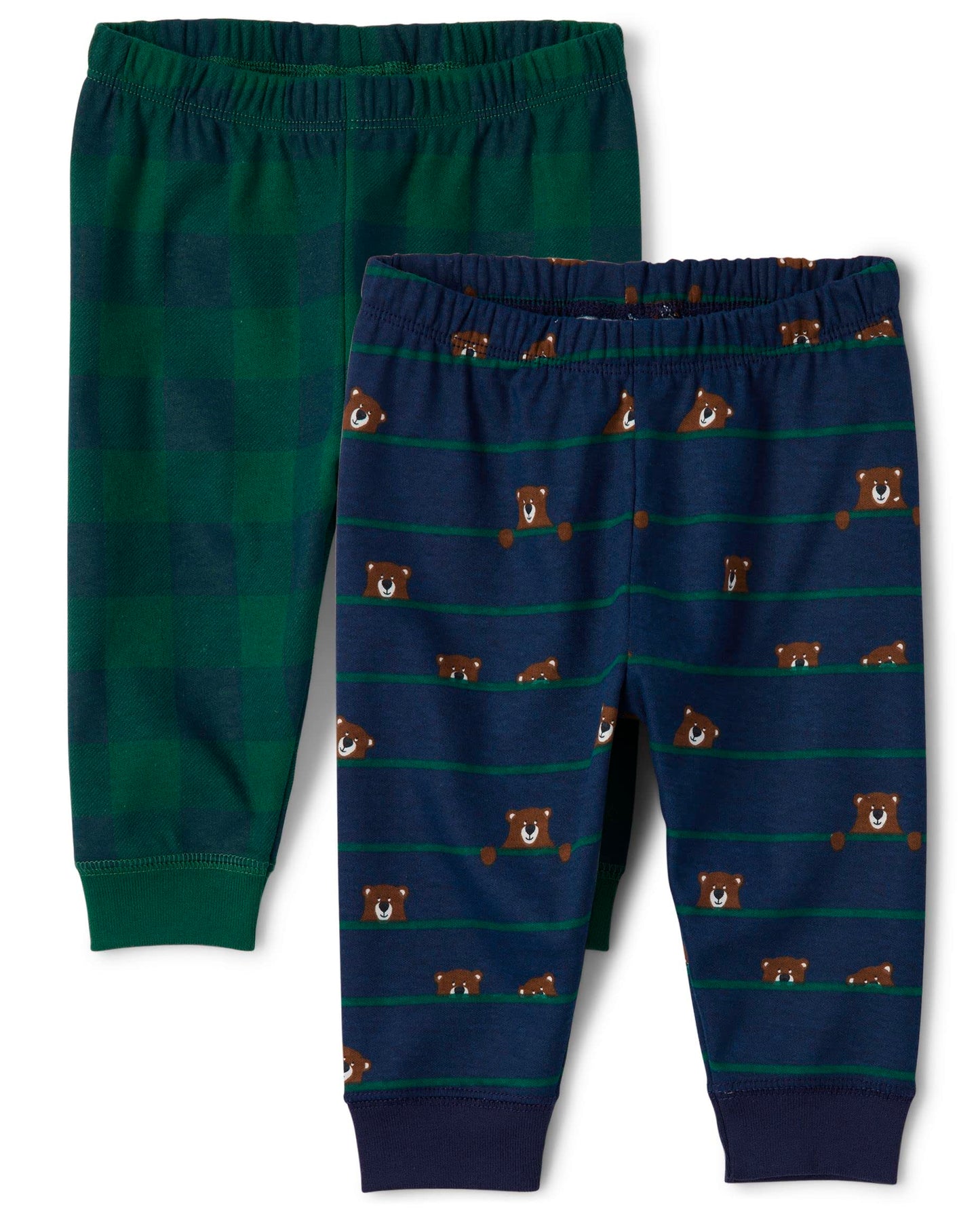 The Children'S Place,Cotton Pants,Tidal Bears/Tidal Plaid,6-9 Months,2 Pack