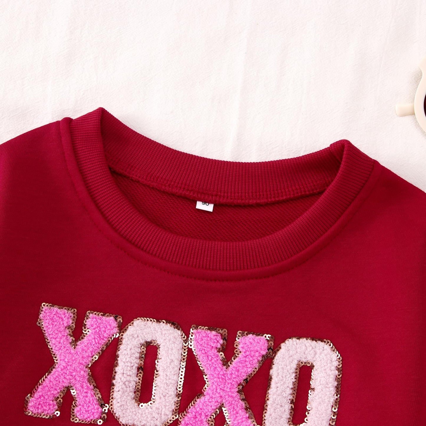 Ag Aguu Mommy And Me Valentines Day Sweatshirts Glitter Patch Xoxo Shirts Family Matching Outfits Long Sleeve Pullover Top(Kid-R