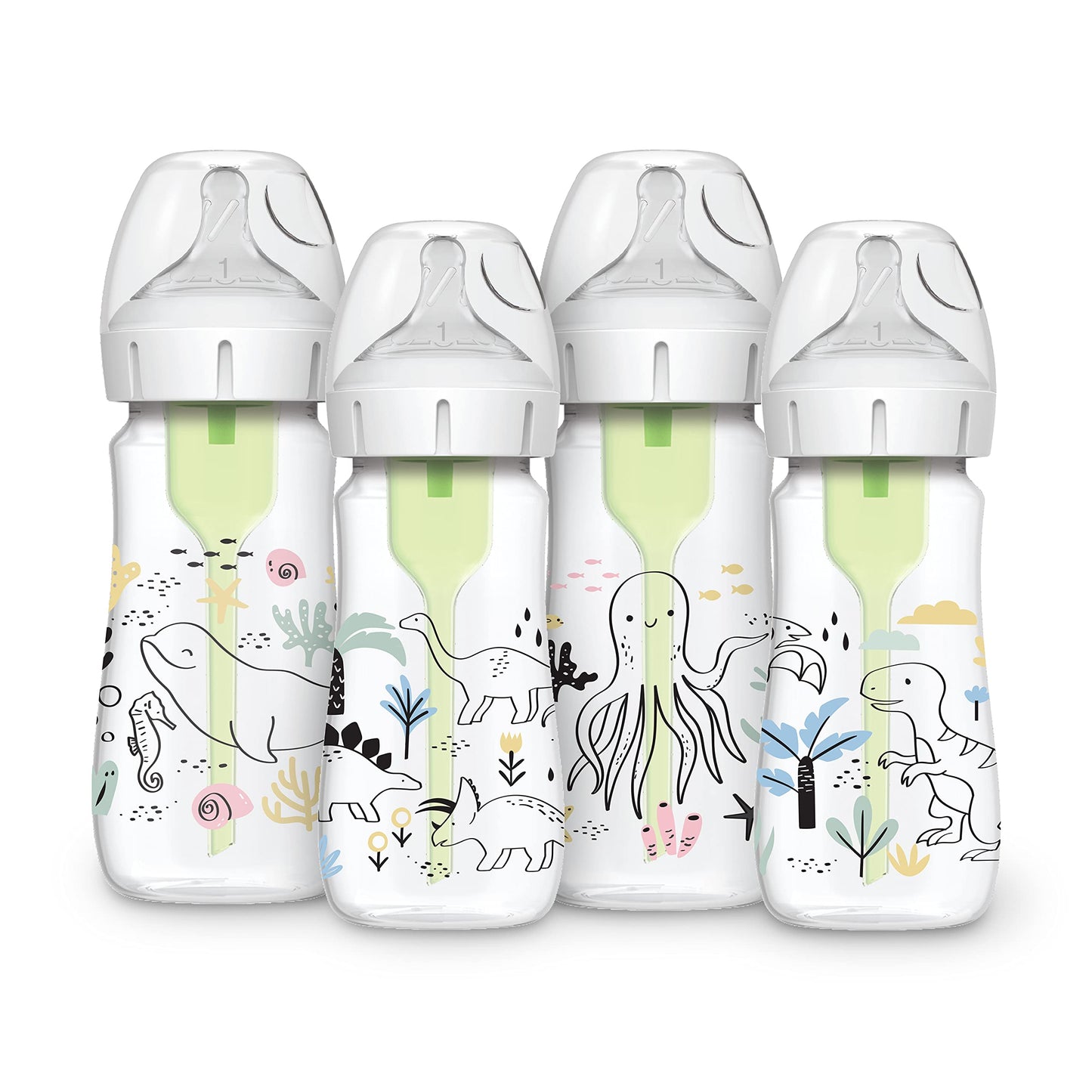 Dr. Browns Natural Flow Anti-Colic Options+ Wide-Neck Baby Bottle Designer Edition Bottles, Dinosaur and Ocean Design, 9 oz/270