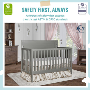 Dream On Me Cape Cod 5-In-1 Convertible Crib In Storm Grey, Greenguard Gold Certified, 55X30X44.5 Inch (Pack Of 1)