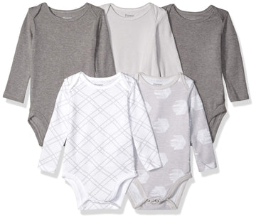Hanes Baby Boys Ultimate Flexy 5 Pack Long Sleeve Bodysuits Bodystocking, Grey Fun, 0-6 Months Us