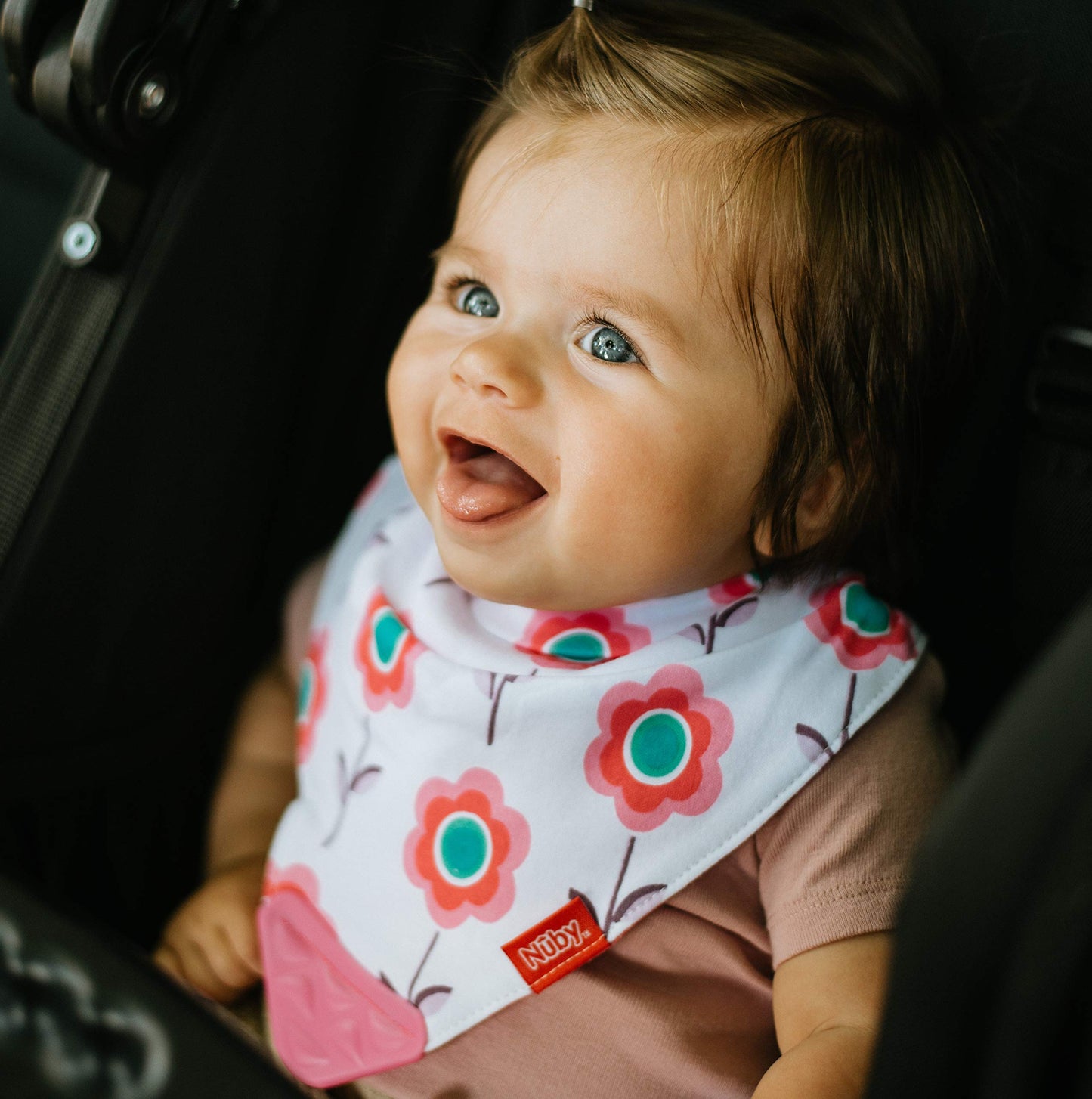 Nuby Reversible 2 Piece Teething Bib, Pink Flower, Aqua Butterfly, 3 Mo +