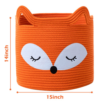 Vk Vkliving Fox Toy Basket Cotton Rope Animal Baskets Orange Laundry Hamper For Toys, Clothes,Gifts,Towels, Blankets, Empty Gift