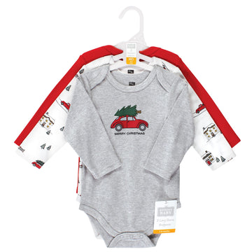 Hudson Baby Unisex Baby Cotton Long-Sleeve Bodysuits, Christmas Scene, 6-9 Months